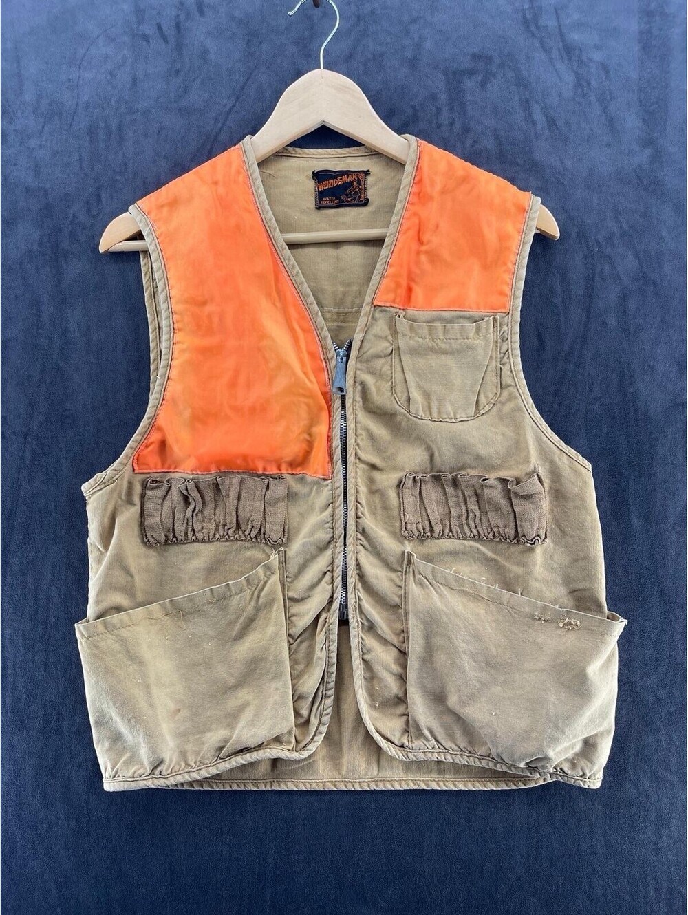 Rare VTG Woodsman Hunting Vest Orange Canvas Water Repellent Game Bag USA